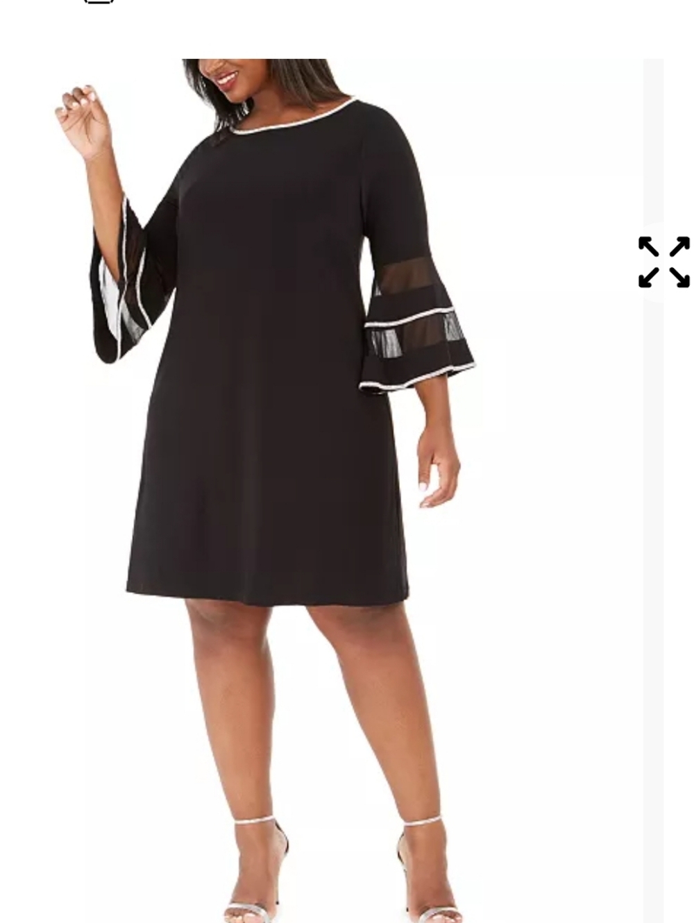 MSK Women’s Black Dress Small Rhinestone Trim Ruffle Sleeve Sheer Tiered Sleeve